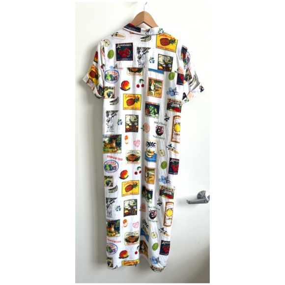 Jane + Delancey Short Sleeve Tropical Fruit Vacation Linen Blend Shirt Dress L - Picture 9 of 10